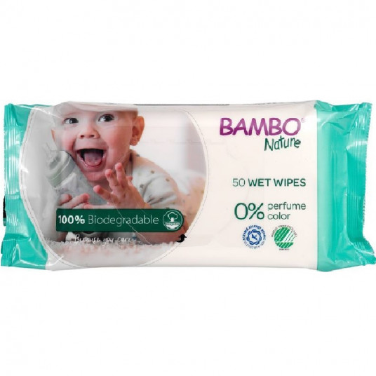  Bambo Nature biologiškai suyrančios drėgnos servetėlės, 50 vnt. 