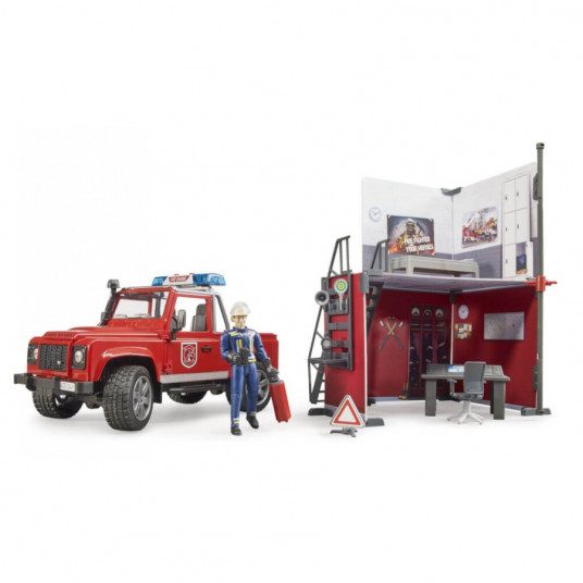 BRUDER gaisrinė stotis su Land Rover Defender ir ugniagesiu, 62701