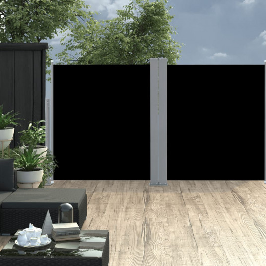 Ištraukiama dviguba šoninė kiemo pertvara, juoda, 170x600cm