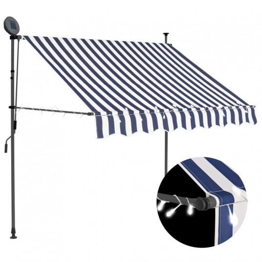  Rankinė ištraukiama markizė su LED, mėlyna ir balta, 150cm 