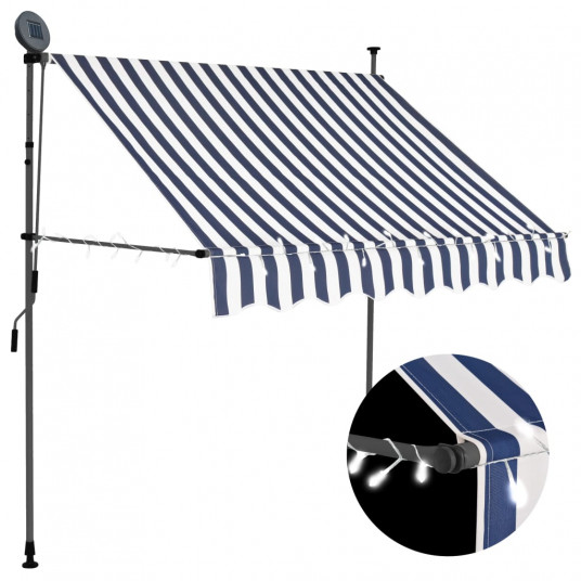  Rankinė ištraukiama markizė su LED, mėlyna ir balta, 200cm 