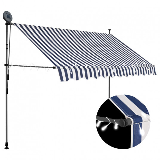 Rankinė ištraukiama markizė su LED, mėlyna ir balta, 250cm