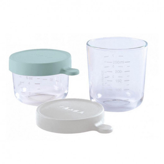 Stiklinių indelių rinkinys Beaba (150/250 ml) Green, 2 vnt.