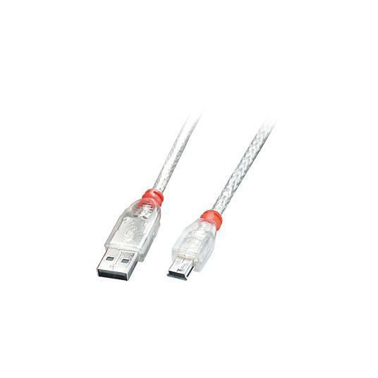  CABLE USB2 A TO MINI-B 0.5M/TRANSPARENT 41781 LINDY 