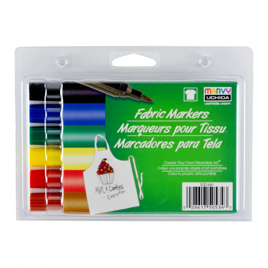 Markeriai tekstilei teptukiniu galiuku "Fabric Marker Brush" 530-6A Primary. 6 vnt.