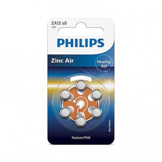  Battery Philips Zinc Air 1.4V 6-blister (PR48 / orange tab) 