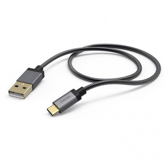  Cable Hama USB A 2.0 - Type C plug 1,5m black gold-plated metal 