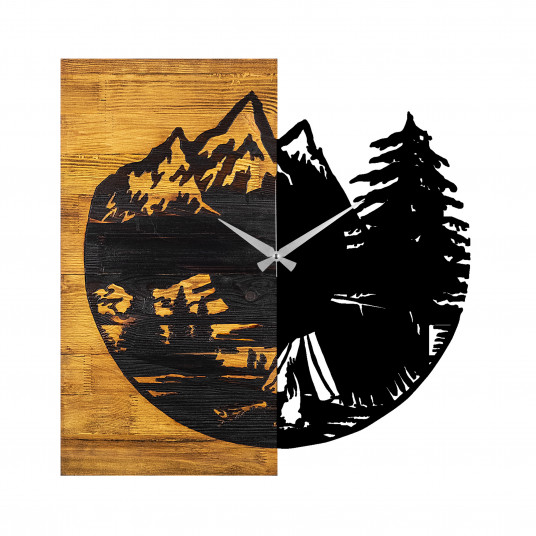  Dekoratyvinis medinis sieninis laikrodis Wallxpert Wooden Clock 19 - Graikinis riešutas, juodas 