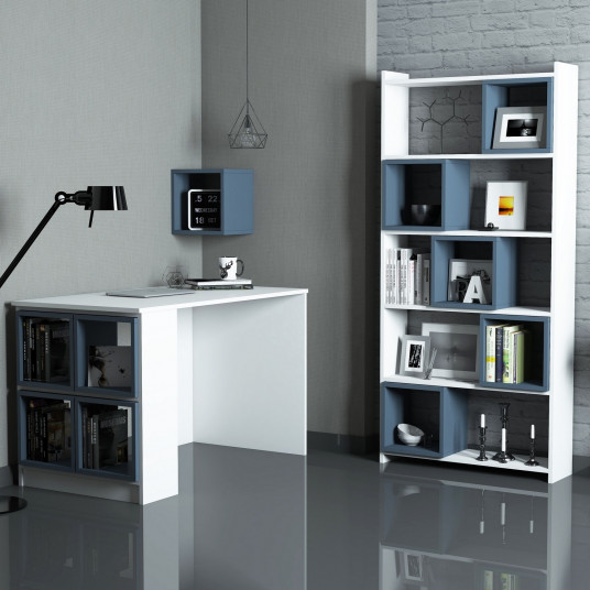 Stalas ir knygų lentyna Hanah Home Box - Balta, mėlyna