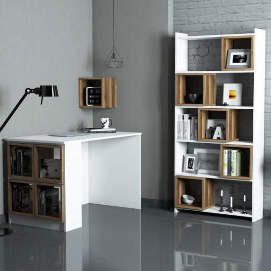 Stalas ir knygų lentyna Hanah Home Box - Baltas, graikinis riešutas