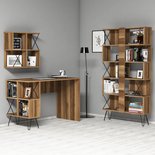 Stalas ir knygų lentyna Hanah Home Extra 2 - Graikinis riešutas, juodas