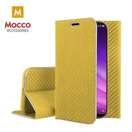 Mocco Carbon Leather Book Case For Apple iPhone X / XS Gold