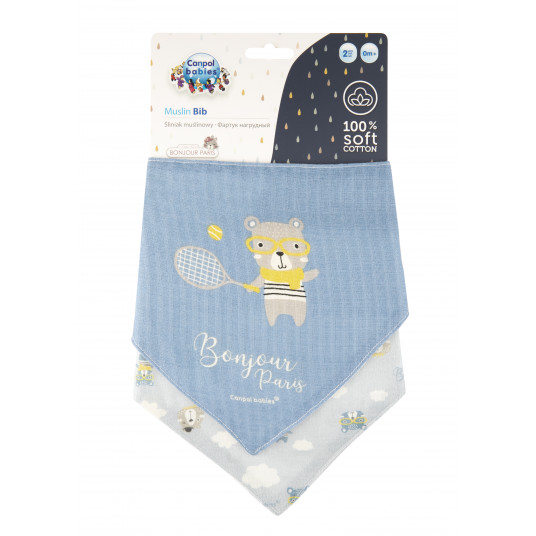 CANPOL BABIES pirmasis muslino seilinukas BONJOUR PARIS, 0m+, 2 vnt., blue, 26/900_blu