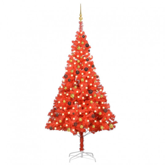 Dirbtinė Kalėdų eglutė su LED/žaisliukais, raudona, 240cm, PVC