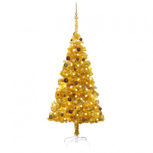 Dirbtinė Kalėdų eglutė su LED/žaisliukais, auksinė, 180cm, PET