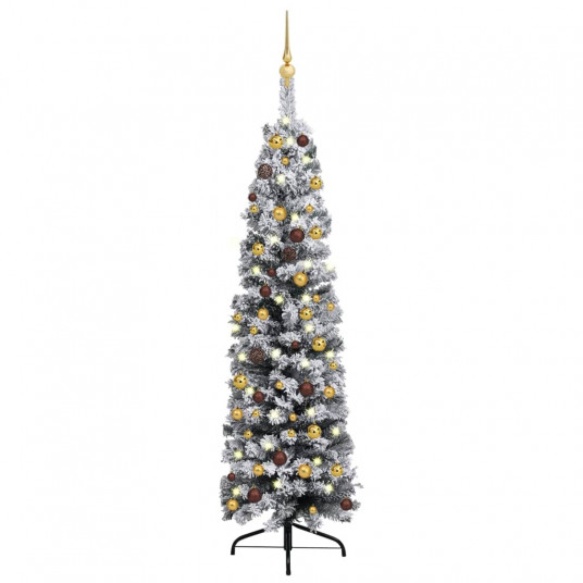  Siaura Kalėdų eglutė su LED/žaisliukais, žalia, 120cm, PVC 