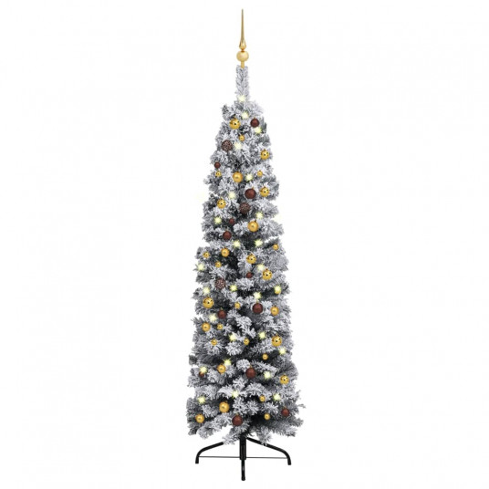  Siaura dirbtinė Kalėdų eglutė su LED/žaisliukais, žalia, 180cm 