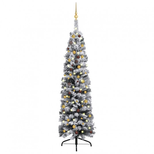 Siaura dirbtinė Kalėdų eglutė su LED/žaisliukais, žalia, 210cm