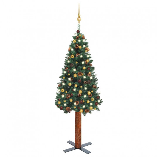 Siaura Kalėdų eglutė su LED/žaisliukų rinkiniu, žalia, 150cm