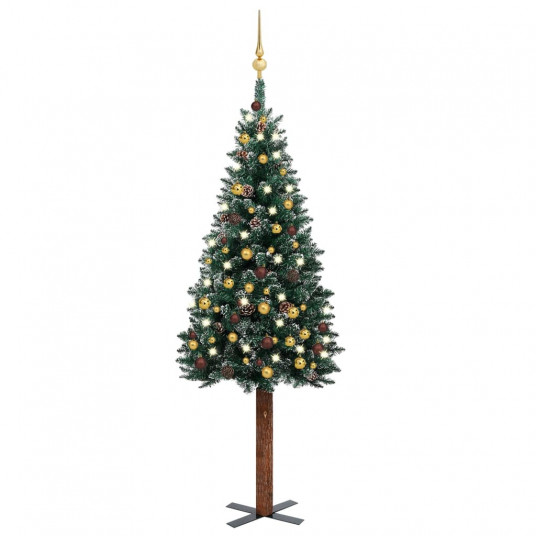 Siaura Kalėdų eglutė su LED/žaisliukų rinkiniu, žalia, 150cm