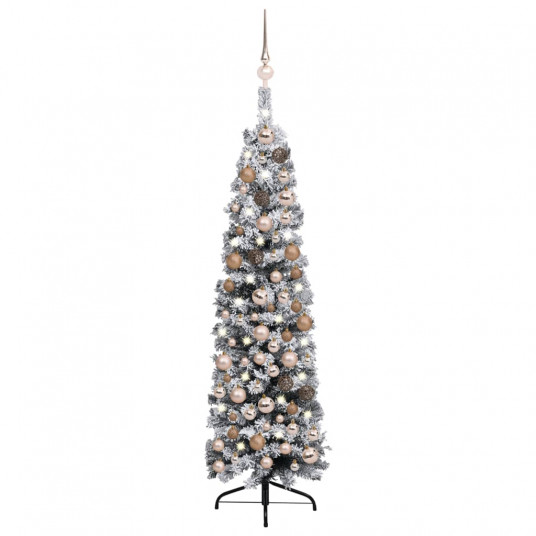 Siaura Kalėdų eglutė su LED/žaisliukais/sniegu, žalia, 120cm
