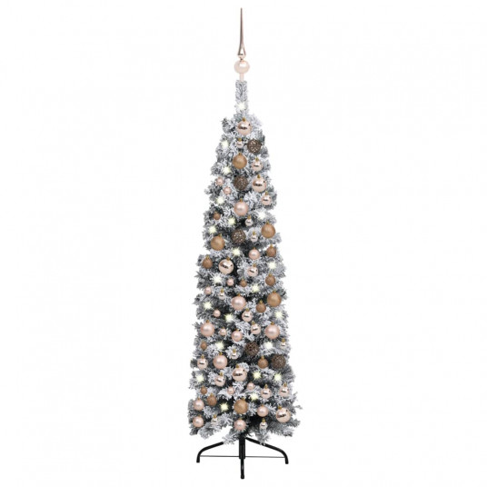 Siaura dirbtinė Kalėdų eglutė su LED/žaisliukais, žalia, 150cm