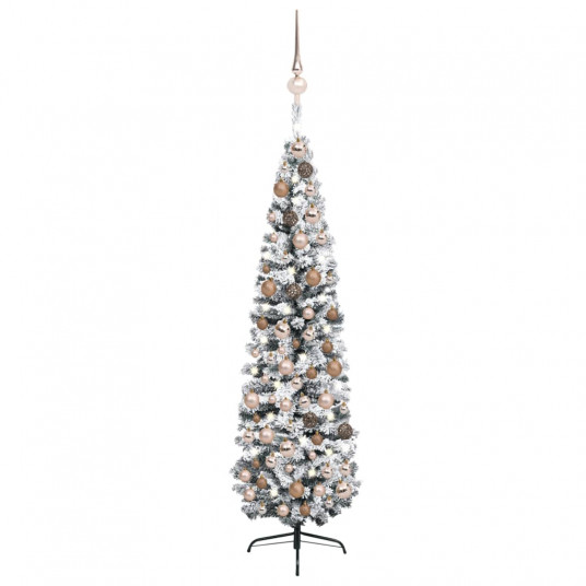 Siaura dirbtinė Kalėdų eglutė su LED/žaisliukais, žalia, 210cm