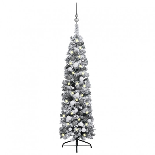Siaura Kalėdų eglutė su LED/žaisliukais/sniegu, žalia, 120cm