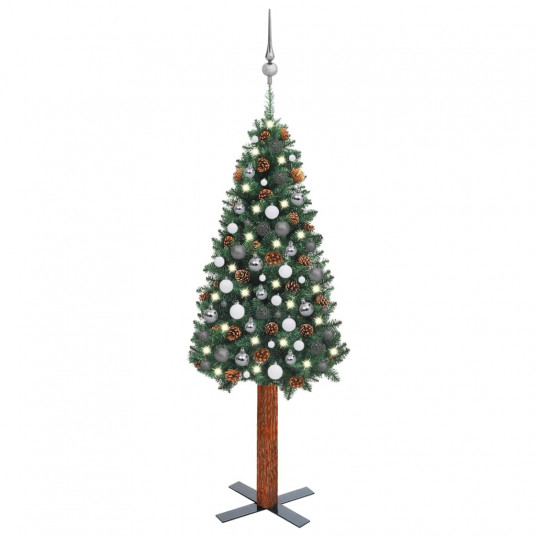 Siaura Kalėdų eglutė su LED/žaisliukų rinkiniu, žalia, 150cm