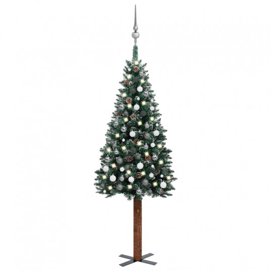 Siaura Kalėdų eglutė su LED/žaisliukais, žalia, 210cm