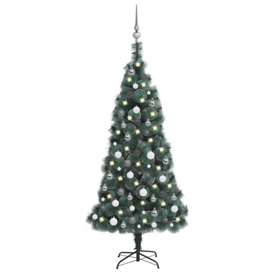 Dirbtinė Kalėdų eglutė su LED/žaisliukais, žalia, 150cm, PVC/PE
