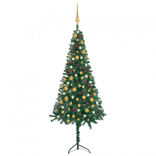 Kampinė Kalėdų eglutė su LED/žaisliukais, žalia, 150cm, PVC