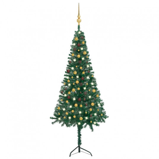 Kampinė Kalėdų eglutė su LED/žaisliukais, žalia, 240cm, PVC