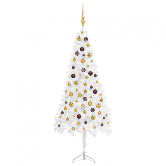 Kampinė Kalėdų eglutė su LED/žaisliukais, balta, 150cm, PVC