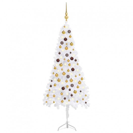 Kampinė Kalėdų eglutė su LED/žaisliukais, balta, 180cm, PVC