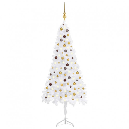 Kampinė Kalėdų eglutė su LED/žaisliukais, balta, 240cm, PVC