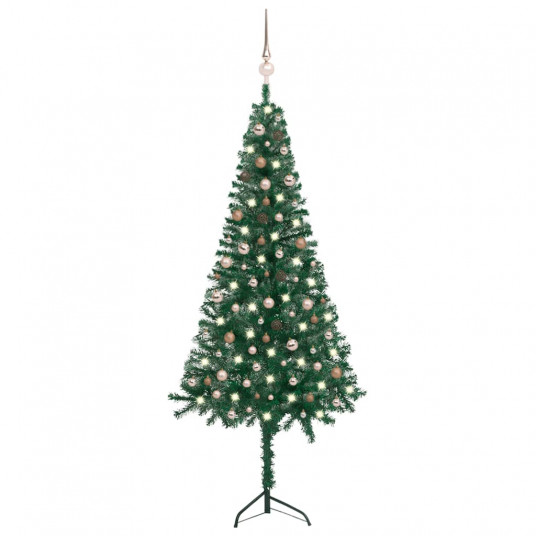Kampinė Kalėdų eglutė su LED/žaisliukais, žalia, 240cm, PVC