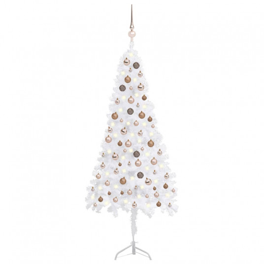 Kampinė Kalėdų eglutė su LED/žaisliukais, balta, 180cm, PVC