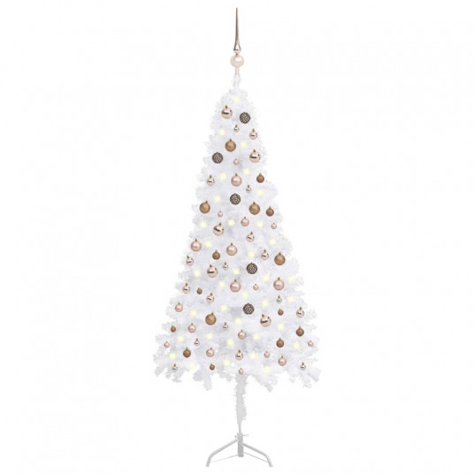 Kampinė Kalėdų eglutė su LED/žaisliukais, balta, 210cm, PVC