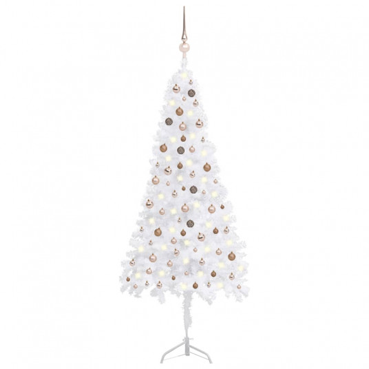 Kampinė Kalėdų eglutė su LED/žaisliukais, balta, 240cm, PVC