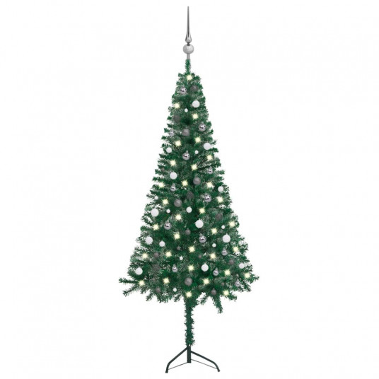 Kampinė Kalėdų eglutė su LED/žaisliukais, žalia, 240cm, PVC