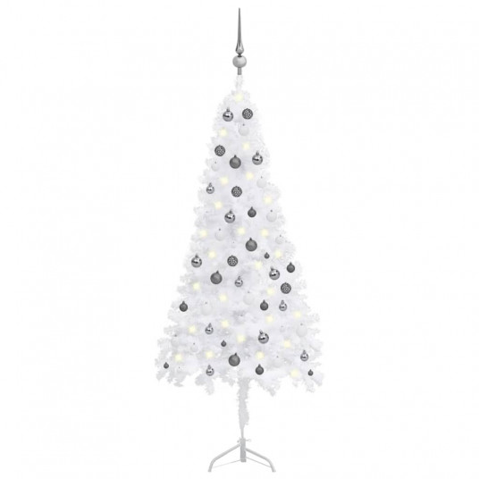 Kampinė Kalėdų eglutė su LED/žaisliukais, balta, 180cm, PVC