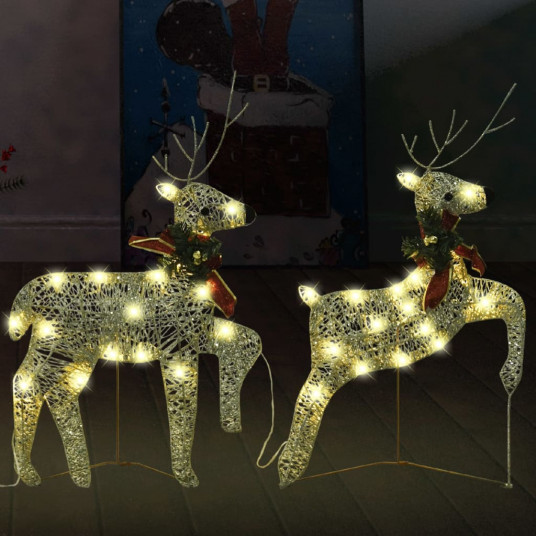  Kalėdiniai elniai, 2vnt., auksinės spalvos, 40 LED lempučių 