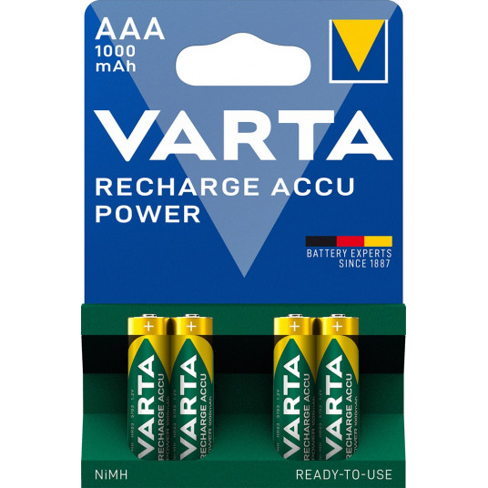  VARTA HR03 AAA Recharge Accu Power 1000 mAh 05703 Įkrovimo tikslumas 4 vnt Žalia, Geltona 