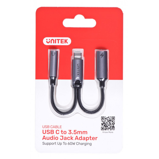  Unitek Adapter USB-C na minijack 3,5mm i USB-C 60W 