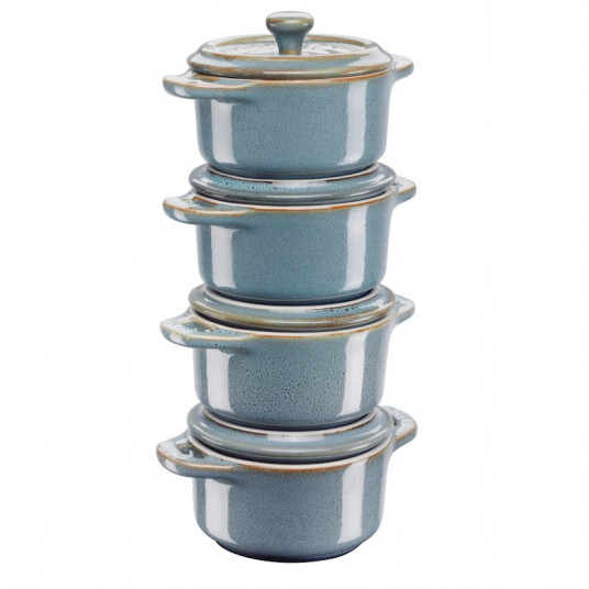  Staub Mini Cocotte Round 4 vnt. - 200 ml 40508-160-0 Antikvarinis turkis 
