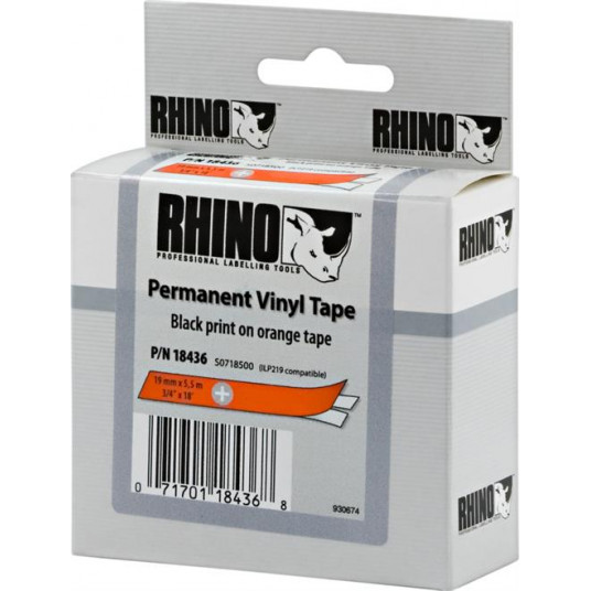 Juostelė DYMO Rhino 19mm x 5.5m, vinilinė, juoda ant oranžinio / S0718500 18436 