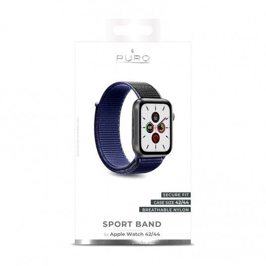  Reguliuojama sportinė apyrankė PURO skirta Apple Watch 44mm, nailoninė, mėlyna / AW44SPORTSPBLUE 