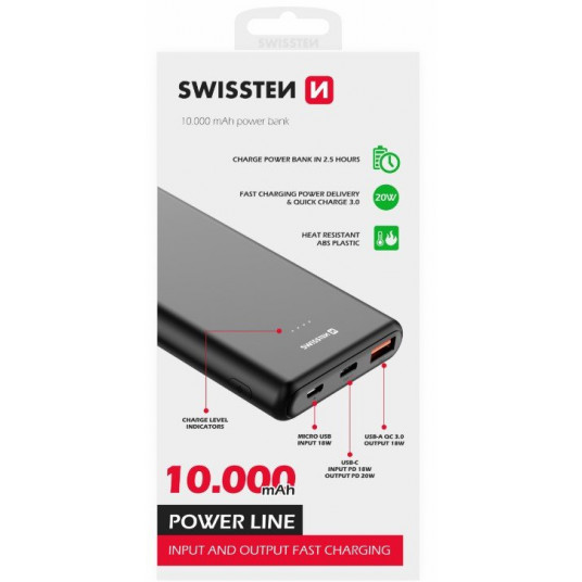  Swissten Power Bank 10000 mAh 20W Power Delivery black 