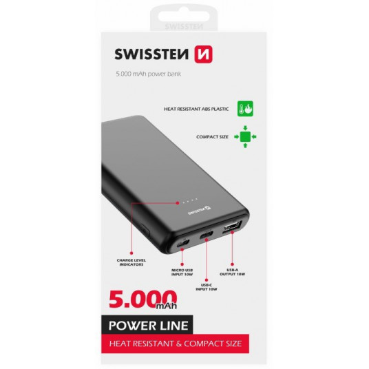  Swissten Line Power Power Bank USB / USB-C / Micro USB / 10W / 5000 mAh 